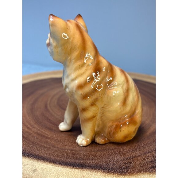 Vintage Ceramic Tabby Cat Figurine By Brinn's T195 Hand-Painted 6" 1950s Decor M - Picture 4 of 7